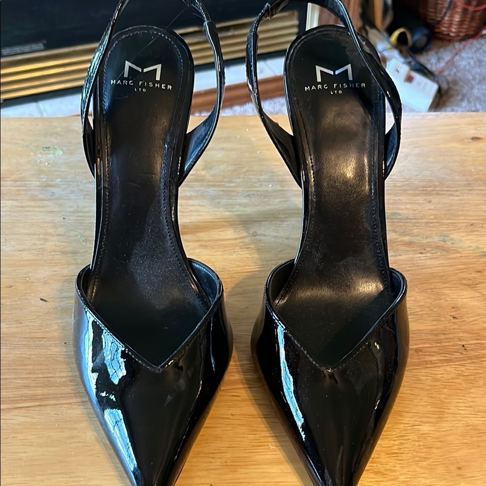 Marc Fisher Black Heels Sleek Patent D'Orsay